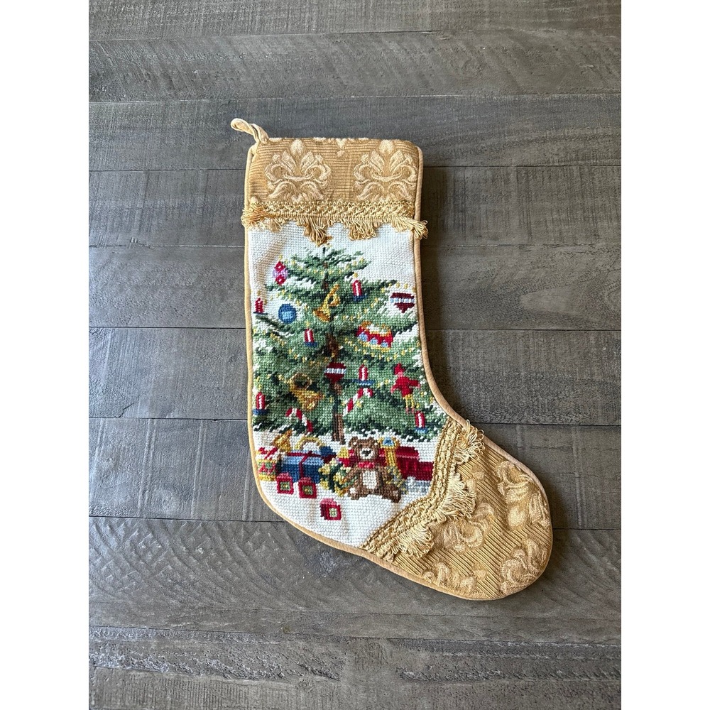 Vintage Christmas Tree Needlepoint Christmas stocking